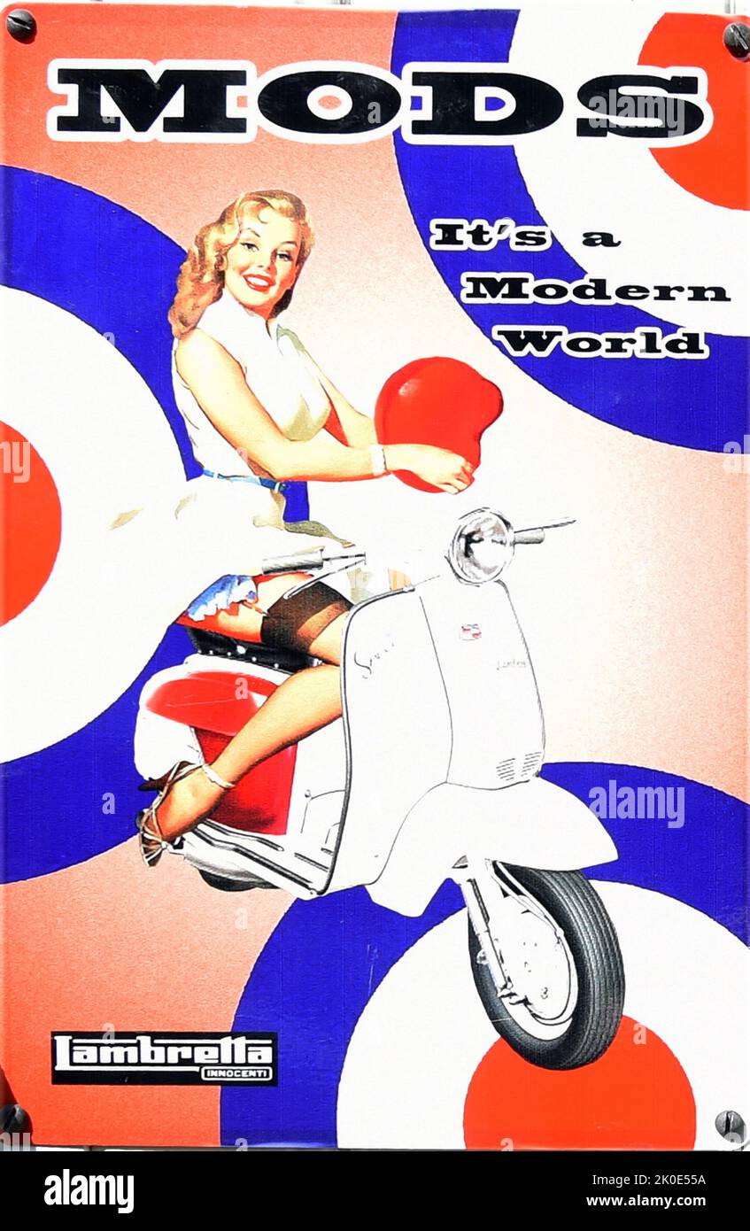 Advert for the Innocenti Lambretta 125 motor scooter. 1963. Lambretta is the brand name of mainly motor scooters, initially manufactured in Milan, Italy, by Innocenti. Stock Photo