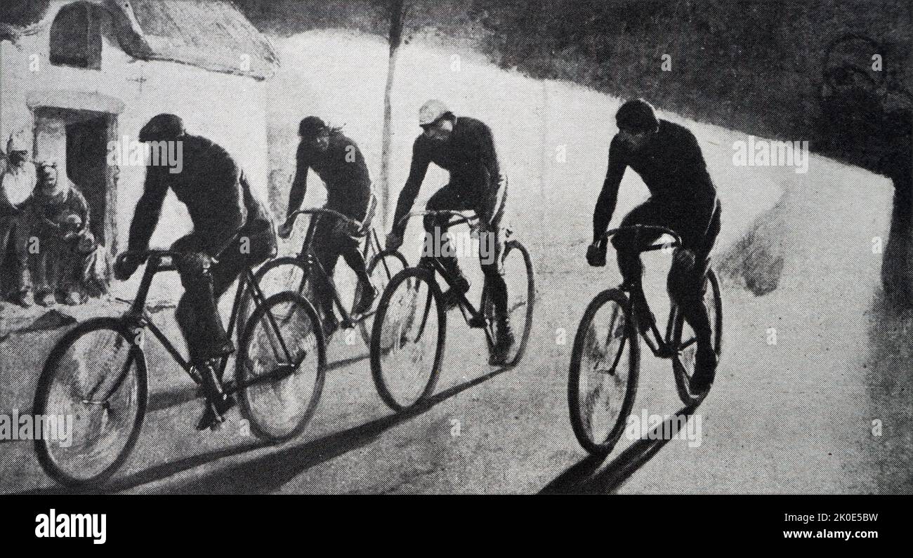 The Paris-Brest-Paris Cycle Race. On the road during the second night, 1900. Stock Photo