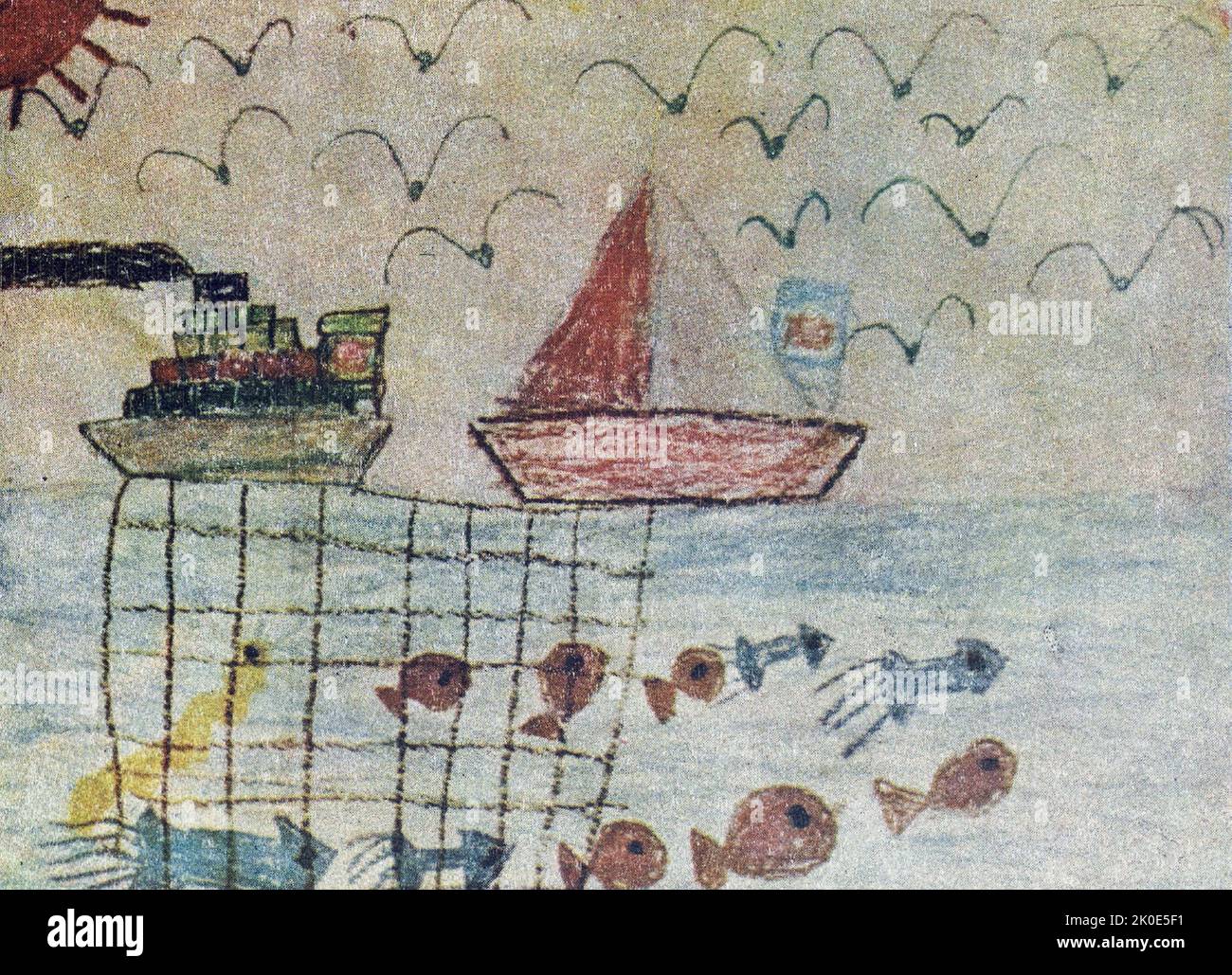 North Korean art: Most Bountiful Year (Crayons) by Kim Young-Seok 8 years old. 1963. Stock Photo