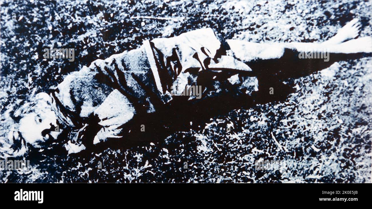 Corpse of victim of the Jasenovac concentration camp in the river of Sava in 1945. The Ustasa (Croatian Revolutionary Movement) or Ustase was a Croatian fascist organization, between 1929 and 1945. Jasenovac was a concentration and extermination camp established in occupied Yugoslavia during World War II. Stock Photo