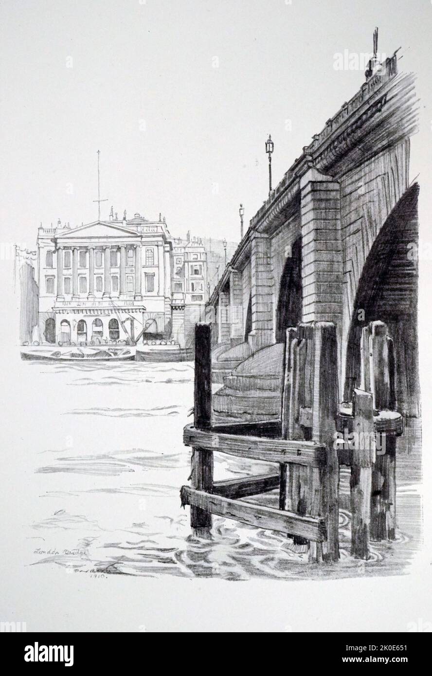 Waterloo Bridge, London. Drawing by Percy Noel Boxer 1910. Stock Photo