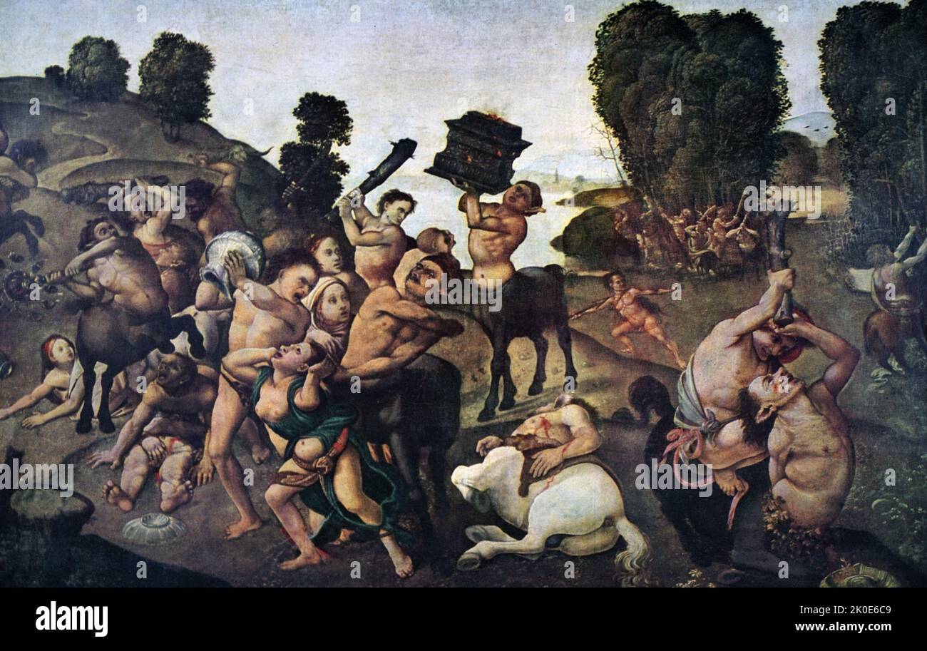Piero di Cosimo (1462-1522): The Fight between the Lapiths and the Centaurs, c1500-1515. Stock Photo