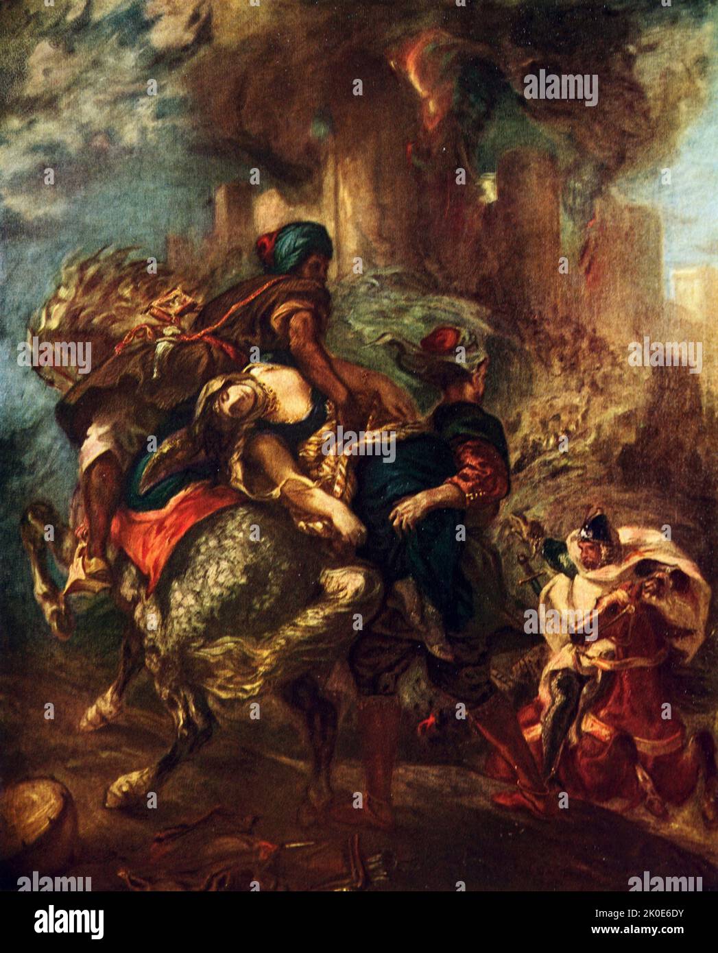 The Abduction of Rebecca is a mid-19th century painting by French artist Eugene Delacroix. Done in oil on canvas, the work depicts the a scene from Sir Walter Scott's novel Ivanhoe in which the heroine Rebecca is abducted. Stock Photo