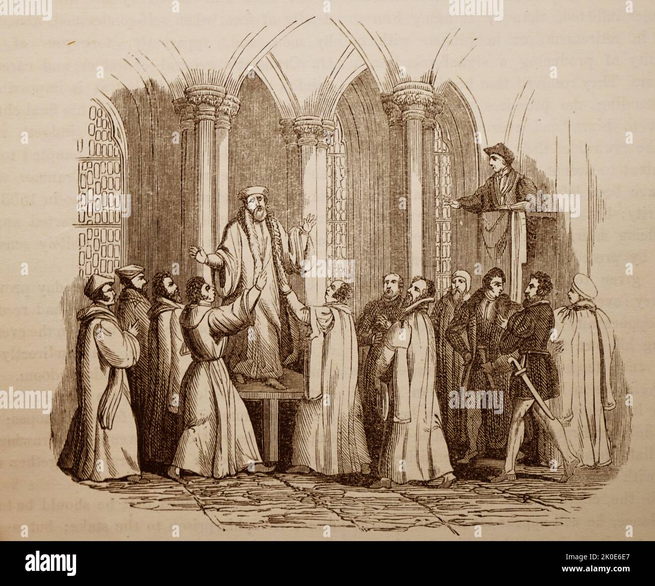 Execution of Thomas Cranmer (1489 - 1556) leader of the English Reformation and Archbishop of Canterbury during the reigns of Henry VIII, Edward VI and, for a short time, Mary I. Stock Photo