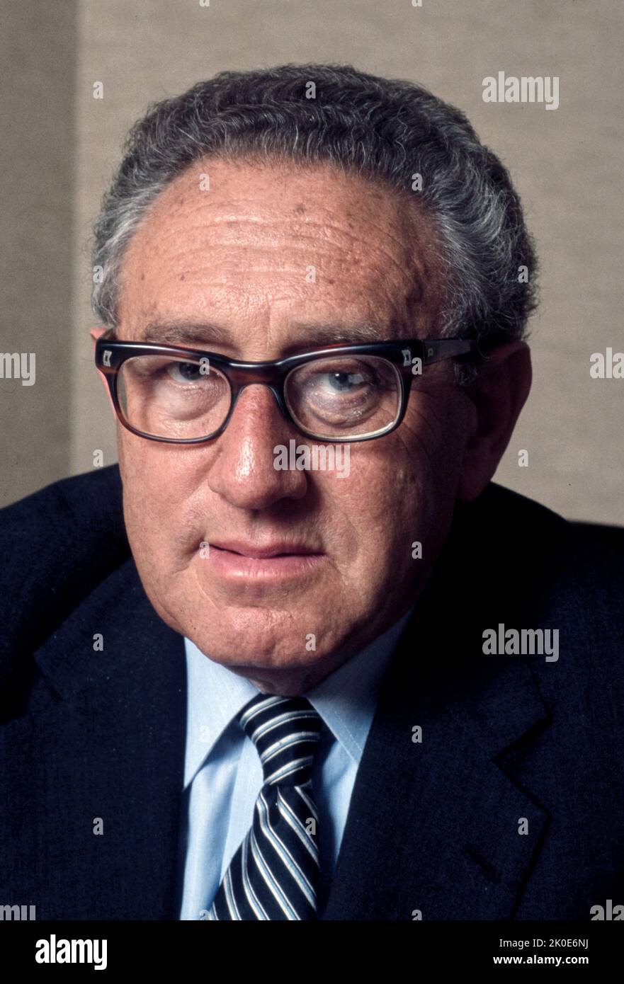 Henry Alfred Kissinger (born 1923), American politician, diplomat, and geopolitical consultant who served as United States Secretary of State and National Security Advisor under the presidential administrations of Richard Nixon and Gerald Ford. A Jewish refugee who fled Nazi Germany with his family in 1938, he became National Security Advisor in 1969 and U.S. Secretary of State in 1973. For his actions negotiating a ceasefire in Vietnam, Kissinger received the 1973 Nobel Peace Prize. Stock Photo