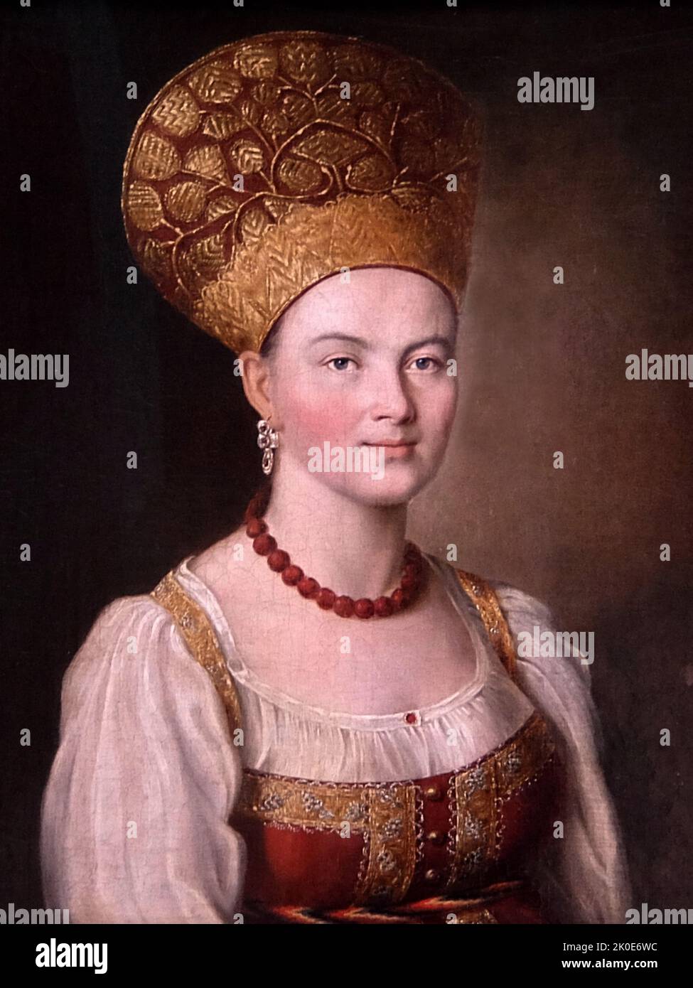 Portrait of an Unknown Woman in Russian Costume, 1784. Oil on canvas by