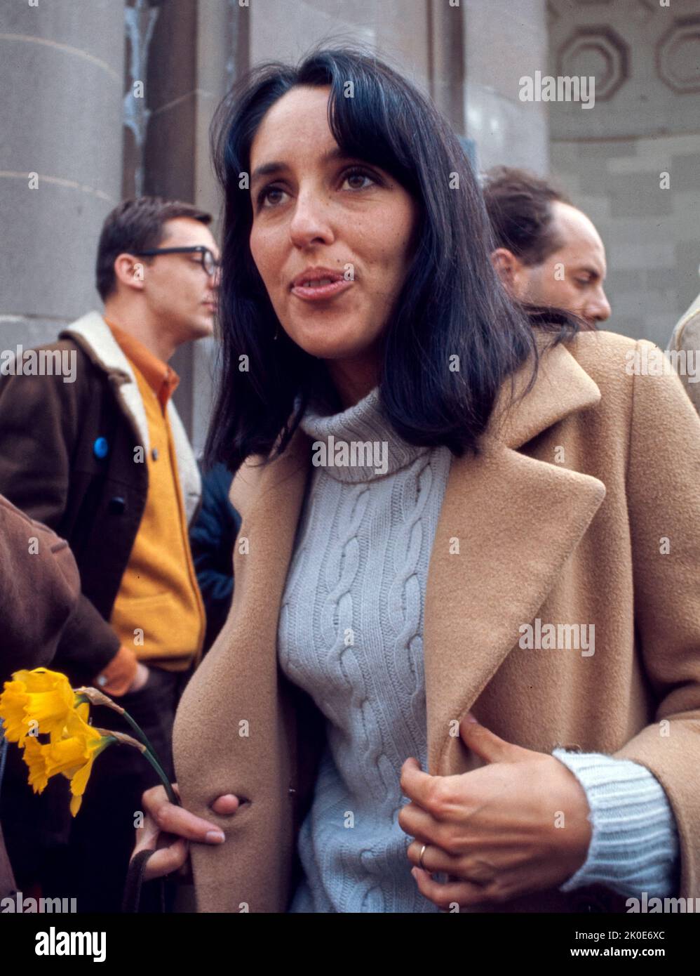 Joan Baez (born 1941) American singer, songwriter, musician, and activist. Baez became more vocal about her disagreement with the Vietnam War. 1972. Stock Photo