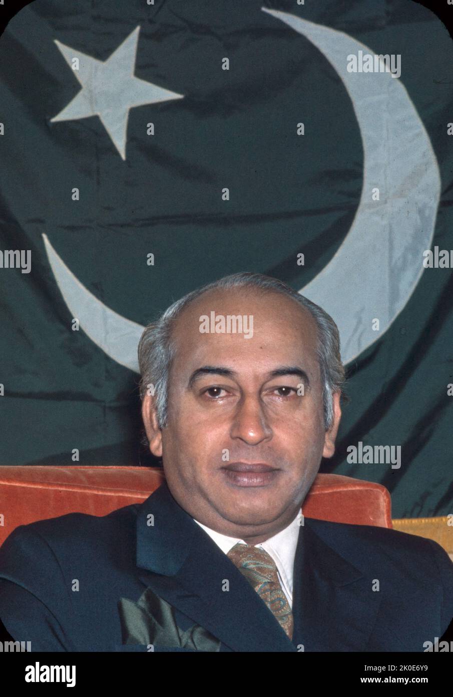 Shaheed Zulfiqar Ali Bhutto (1928 - 1979), Pakistani barrister and politician who served as prime minister of Pakistan from 1973 to 1977, and prior to that as the fourth president of Pakistan from 1971 to 1973. He was also the founder of the Pakistan People's Party (PPP) and served as its chairman until his execution in 1979. Stock Photo