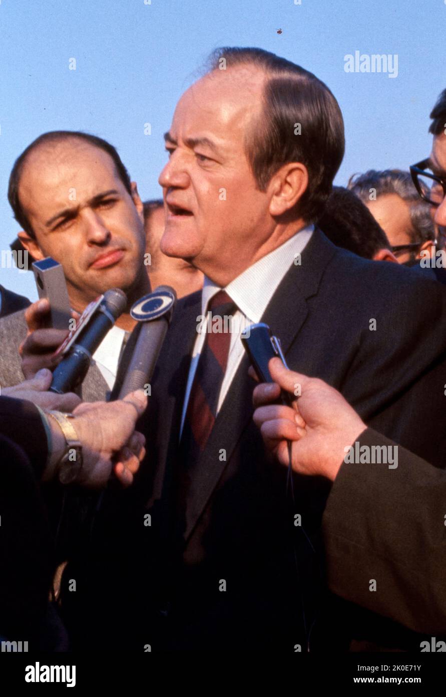 Hubert Humphrey (1911 - 1978) American politician who served as the 38th vice president of the United States from 1965 to 1969. He twice served in the United States Senate, representing Minnesota from 1949 to 1964 and 1971 to 1978. The Democratic Party nominated him in the 1968 presidential election. He lost the election to Republican nominee Richard Nixon. Stock Photo