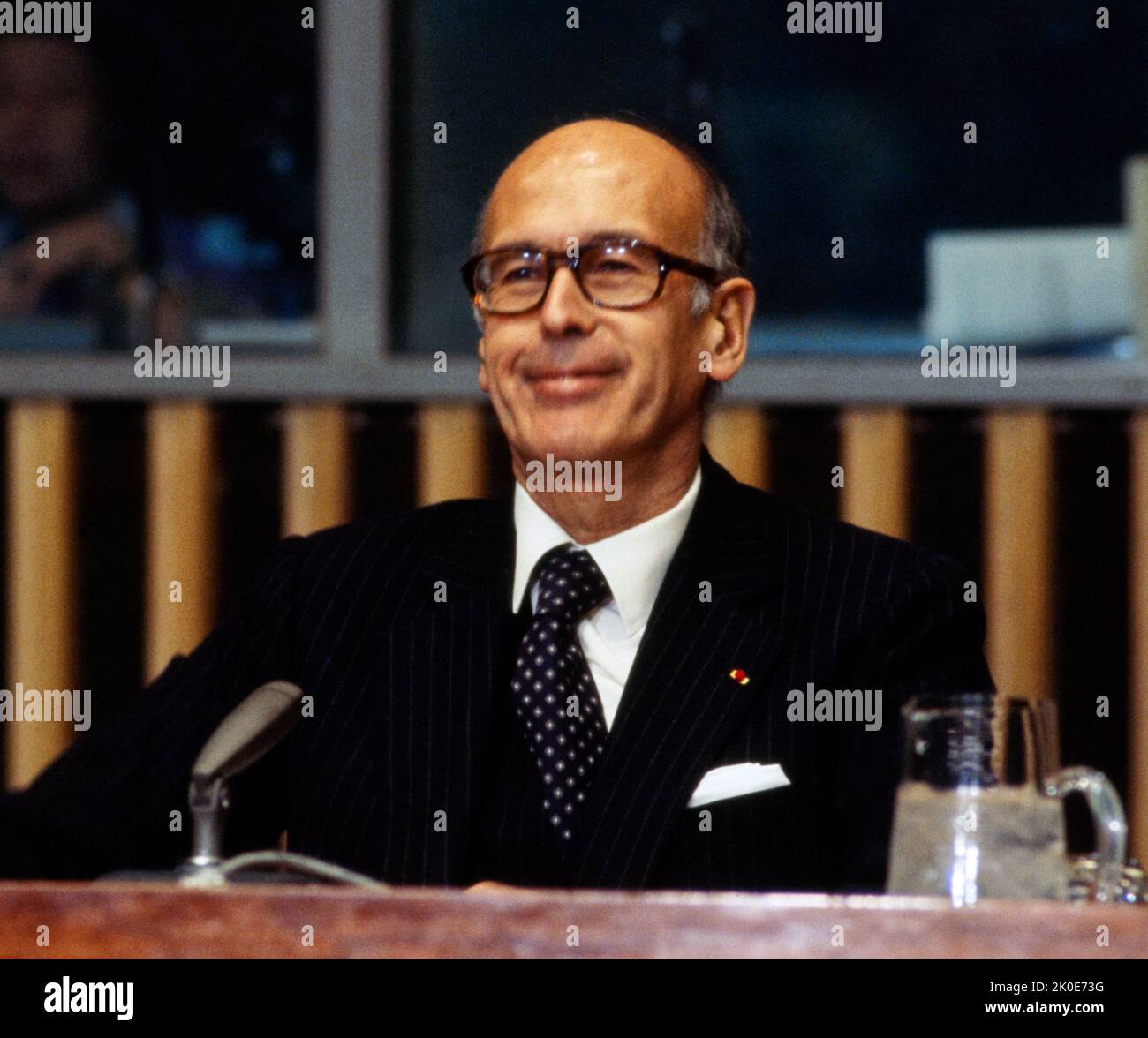 Valery Giscard d'Estaing (1926 - 2020), French politician who served as President of France from 1974 to 1981, seen addressing the United Nations in 1978. Stock Photo