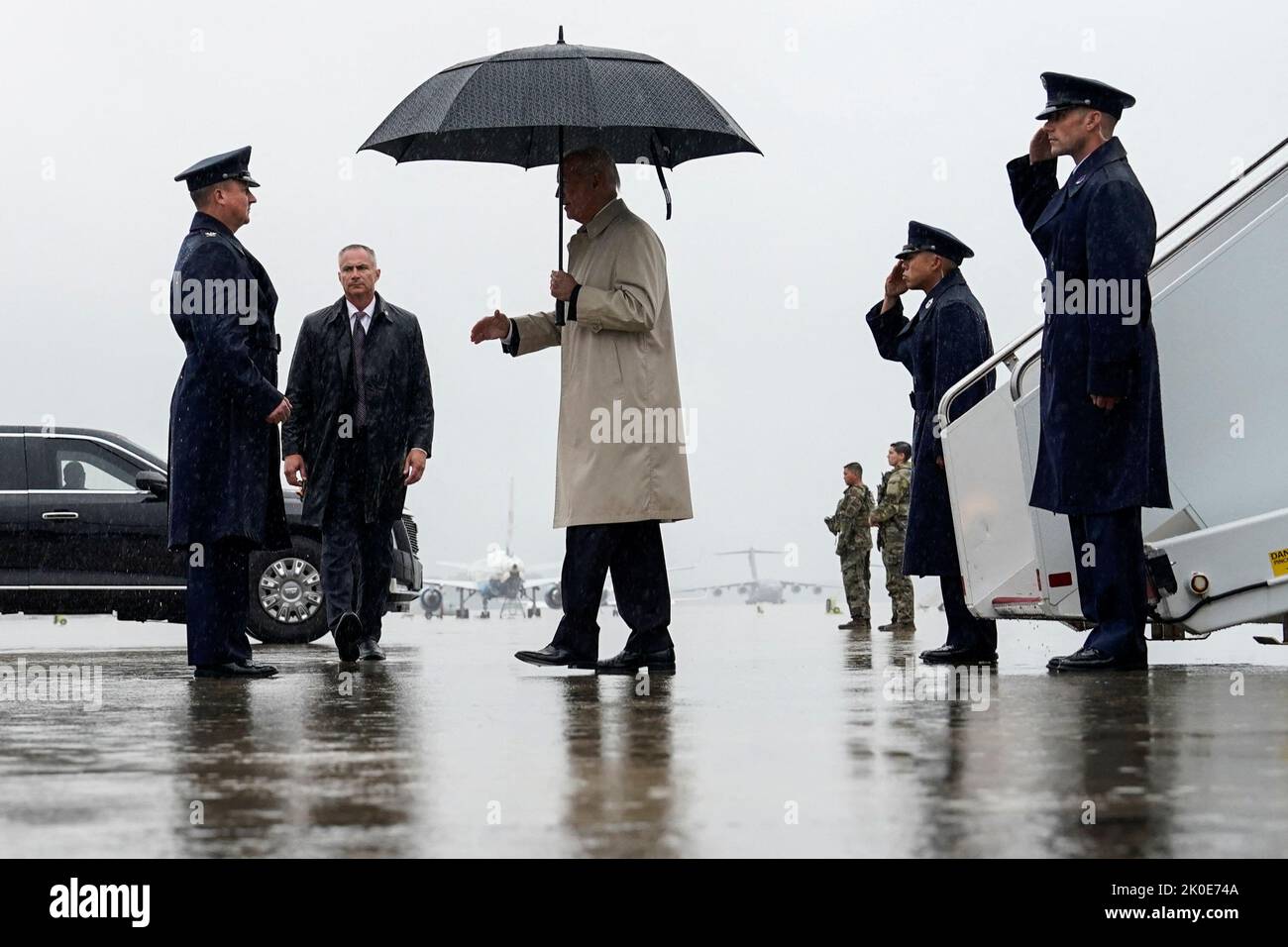 U.S. President Joe Biden walks from Air Force One as he returns from Wilmington, Delaware, at Joint Base Andrews in Maryland, U.S., September 11, 2022.      REUTERS/Joshua Roberts Stock Photo