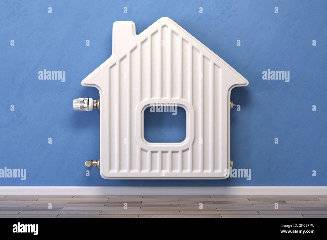 Home heating radiator in the form of house. 3d illustration Stock Photo