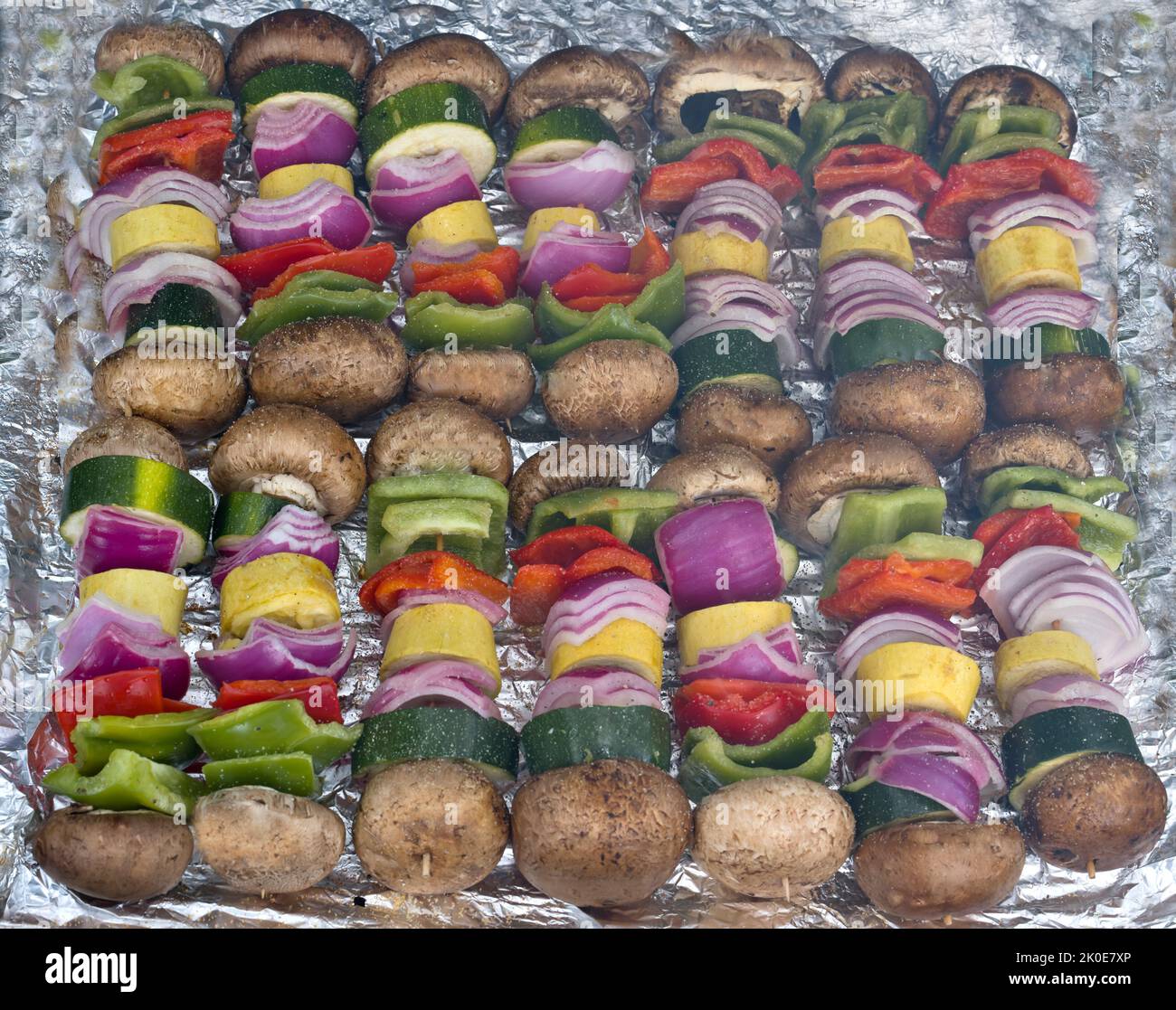 Vegetable Shish kabob on aluminum foil, grilled Stock Photo Alamy