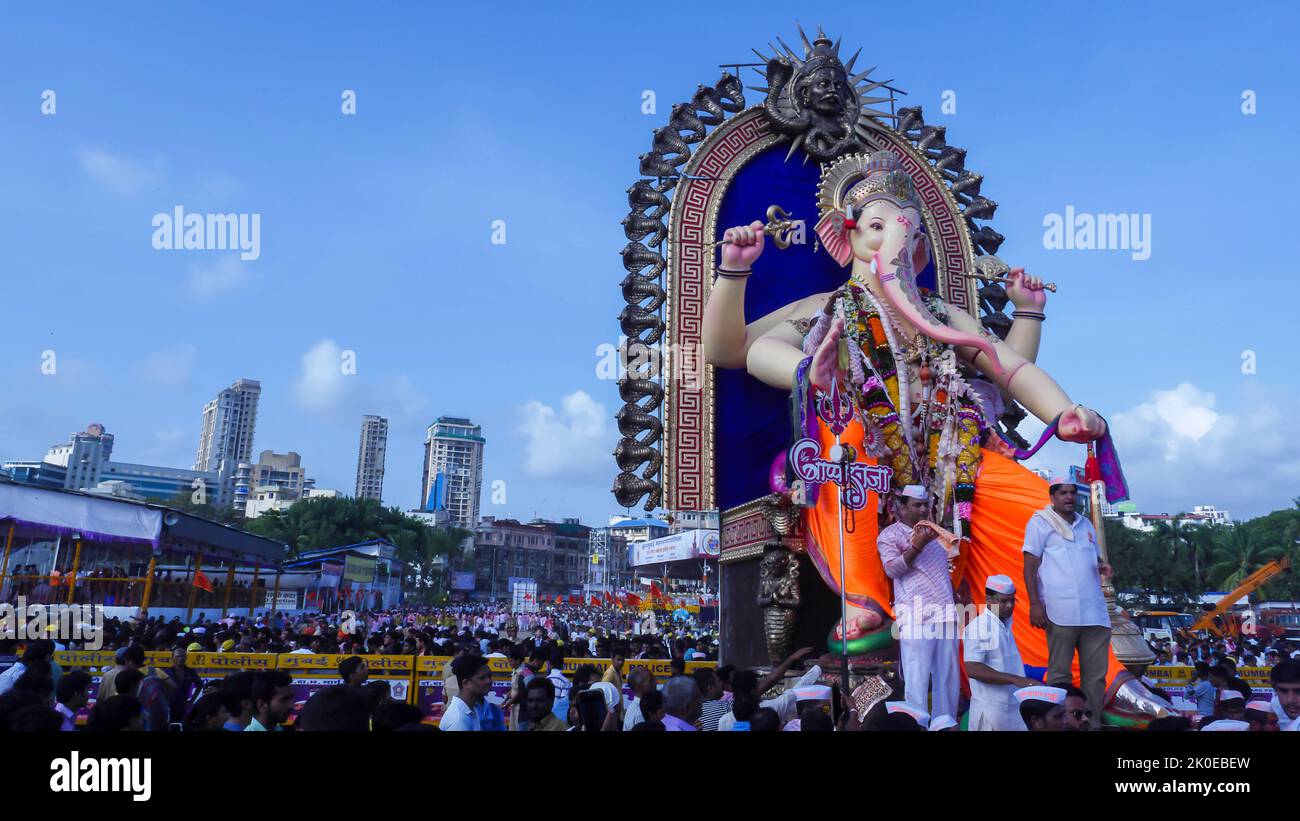 Indian Hindu God Ganesh Visarjan at Girgaum,Mumbai mass gathering of public Stock Photo