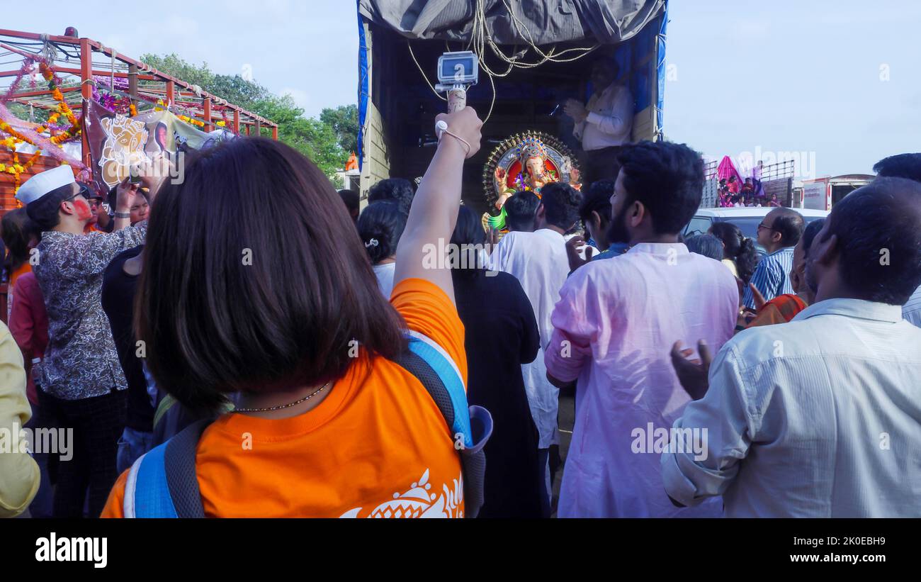 Indian Hindu God Ganesh Visarjan at Girgaum,Mumbai mass gathering of public Stock Photo