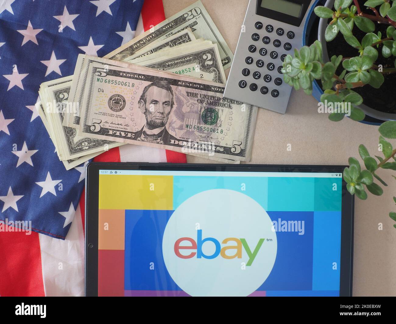 In this photo illustration, eBay logo seen displayed on a tablet Stock Photo