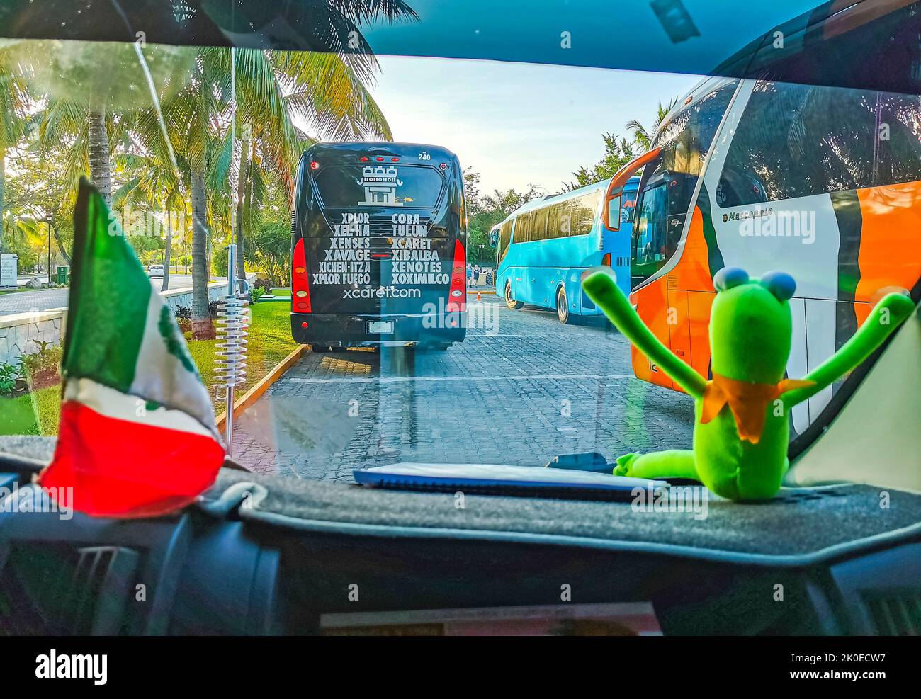 Playa del Carmen Mexico 09. May 2022 Driving in the car thru typical