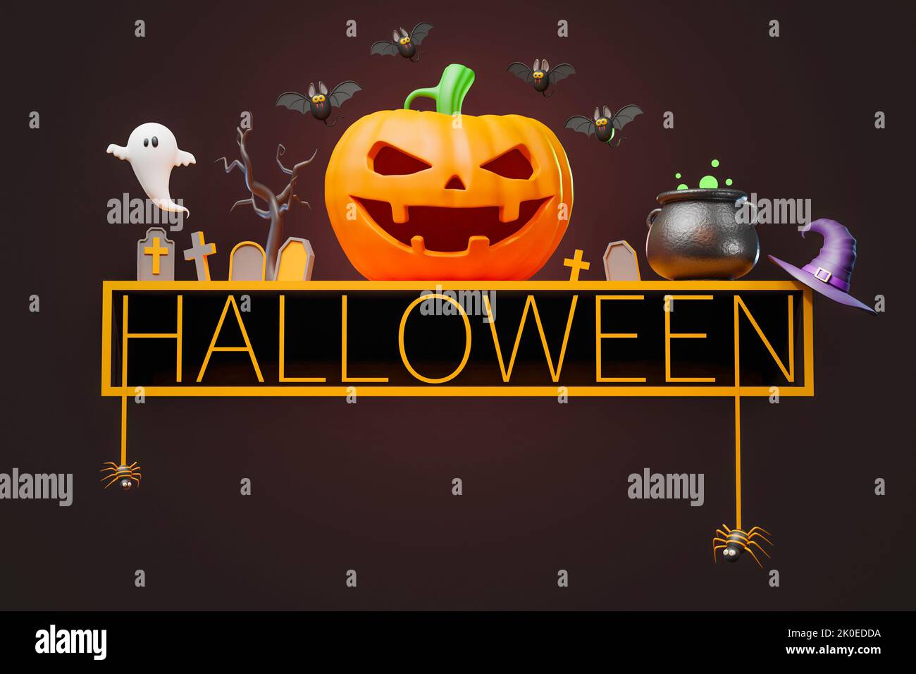 halloween Jack O' Lantern pumpkins. 3d illustration, black background ...