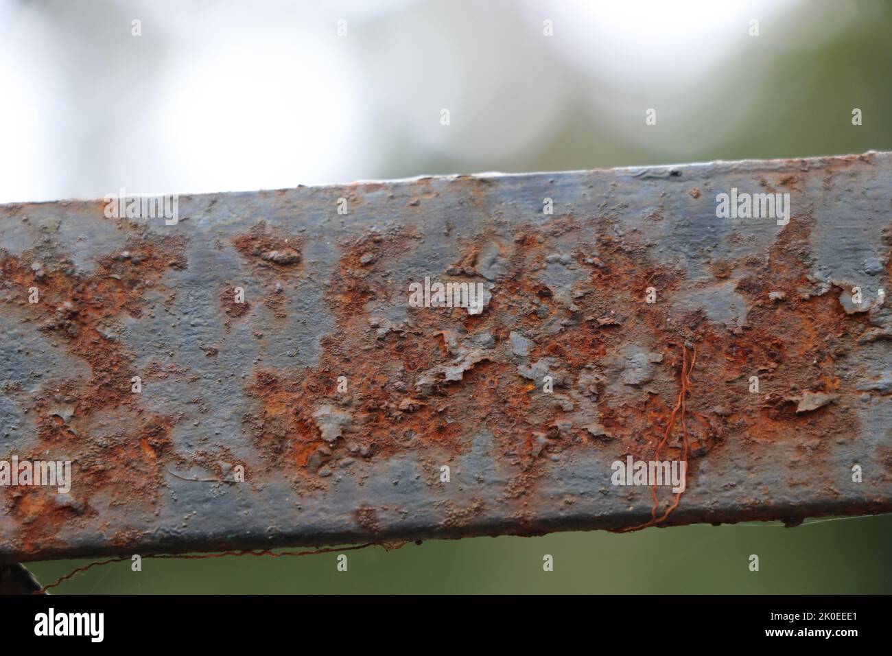 View of a Rust accumulated on an iron bar in outdoor natural light Stock Photo