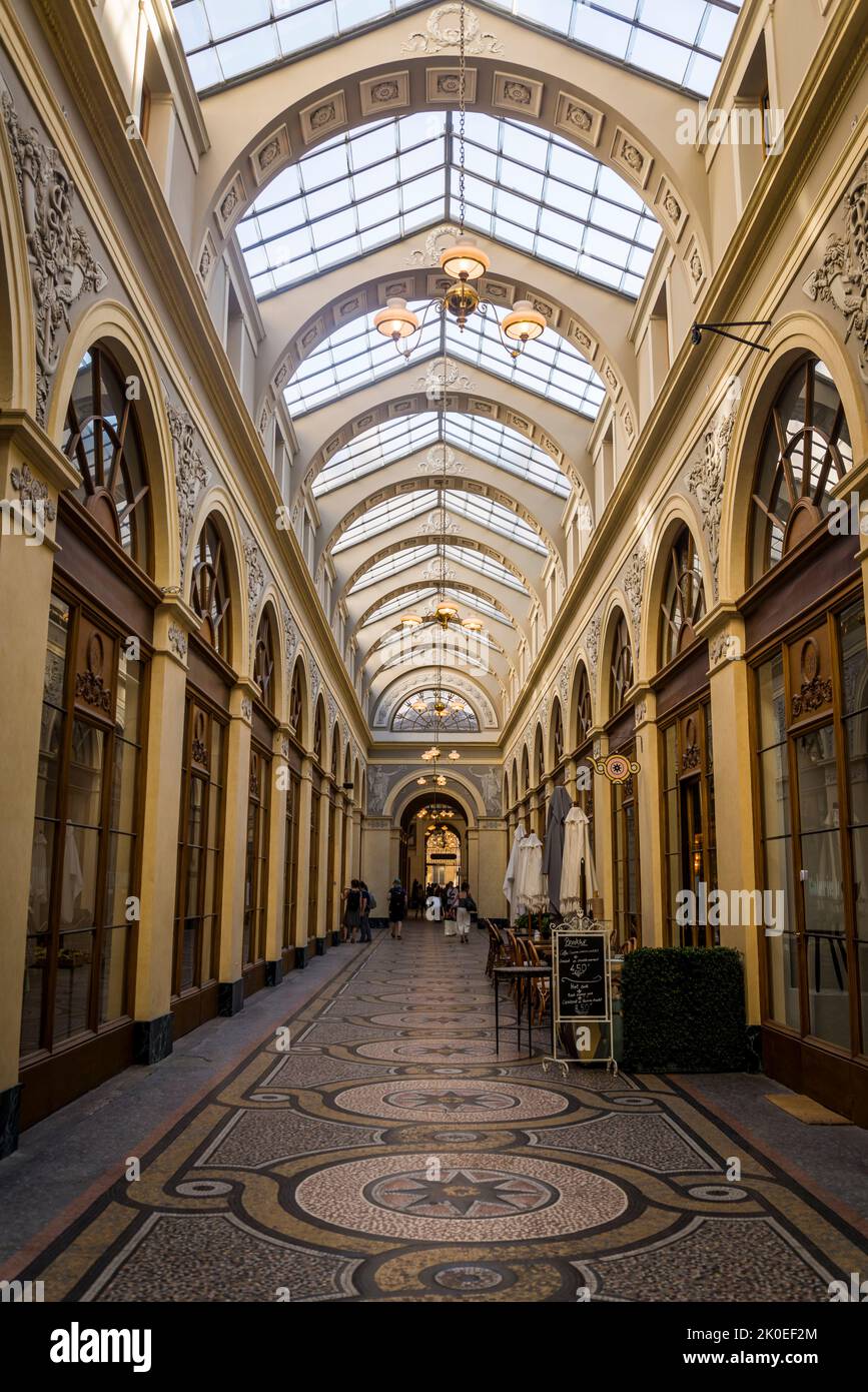 The Galerie Vivienne, one of the famous covered passages or shopping arcades built in the early 19th century, in 1823, decorated in neo-classical Pomp Stock Photo