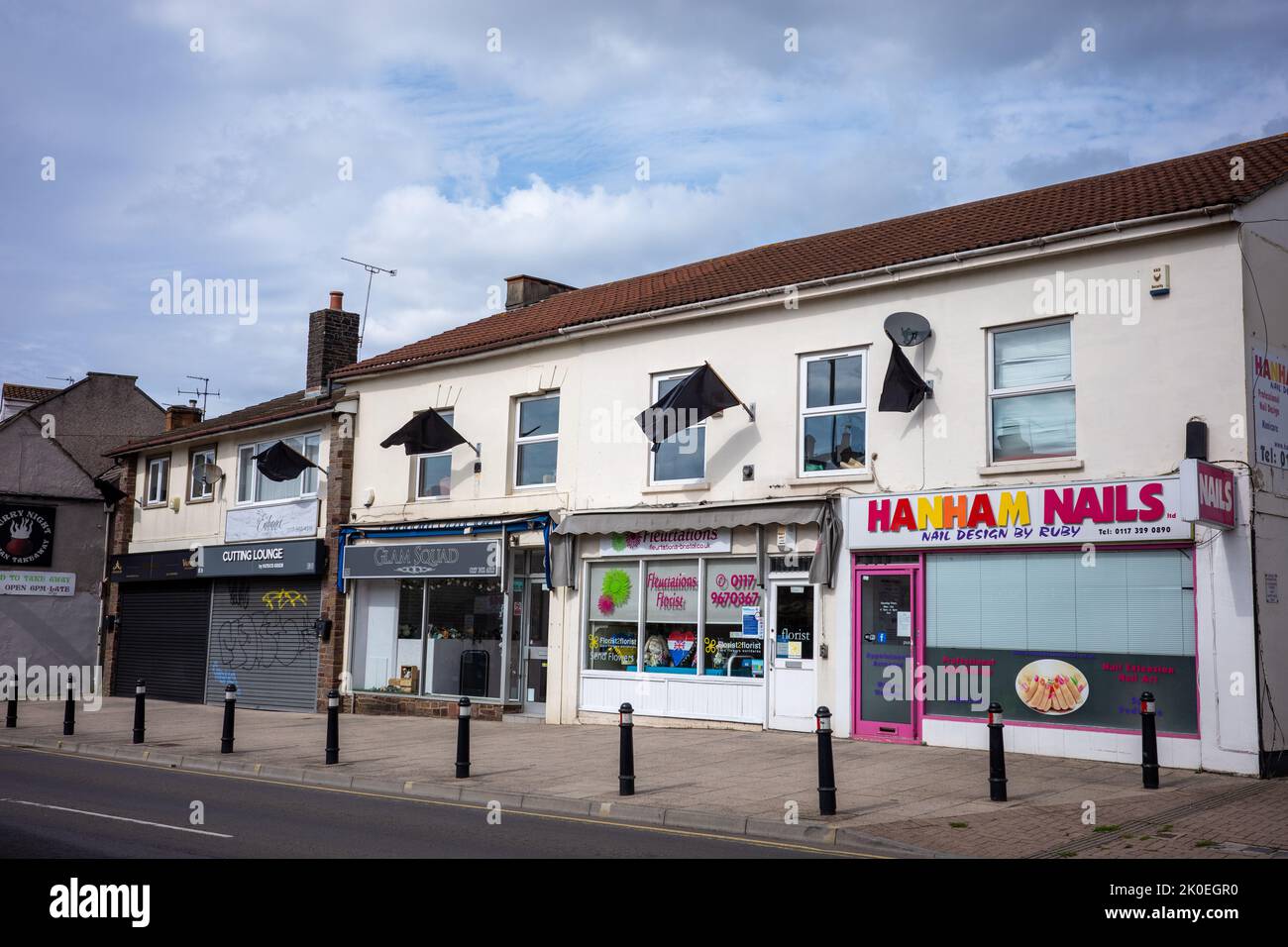 Blank fabric black flag mourning Queen Elizabeth II death on Hanham