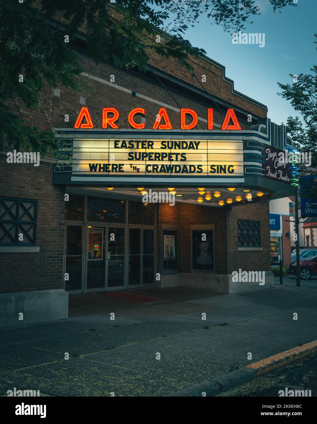 Arcadia Theatre vintage neon sign, Wellsboro, Pennsylvania Stock Photo ...