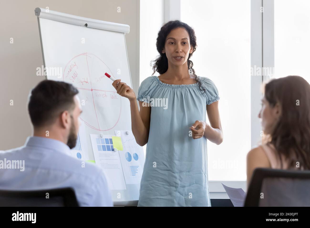 Serious African American presenter woman training employees Stock Photo ...