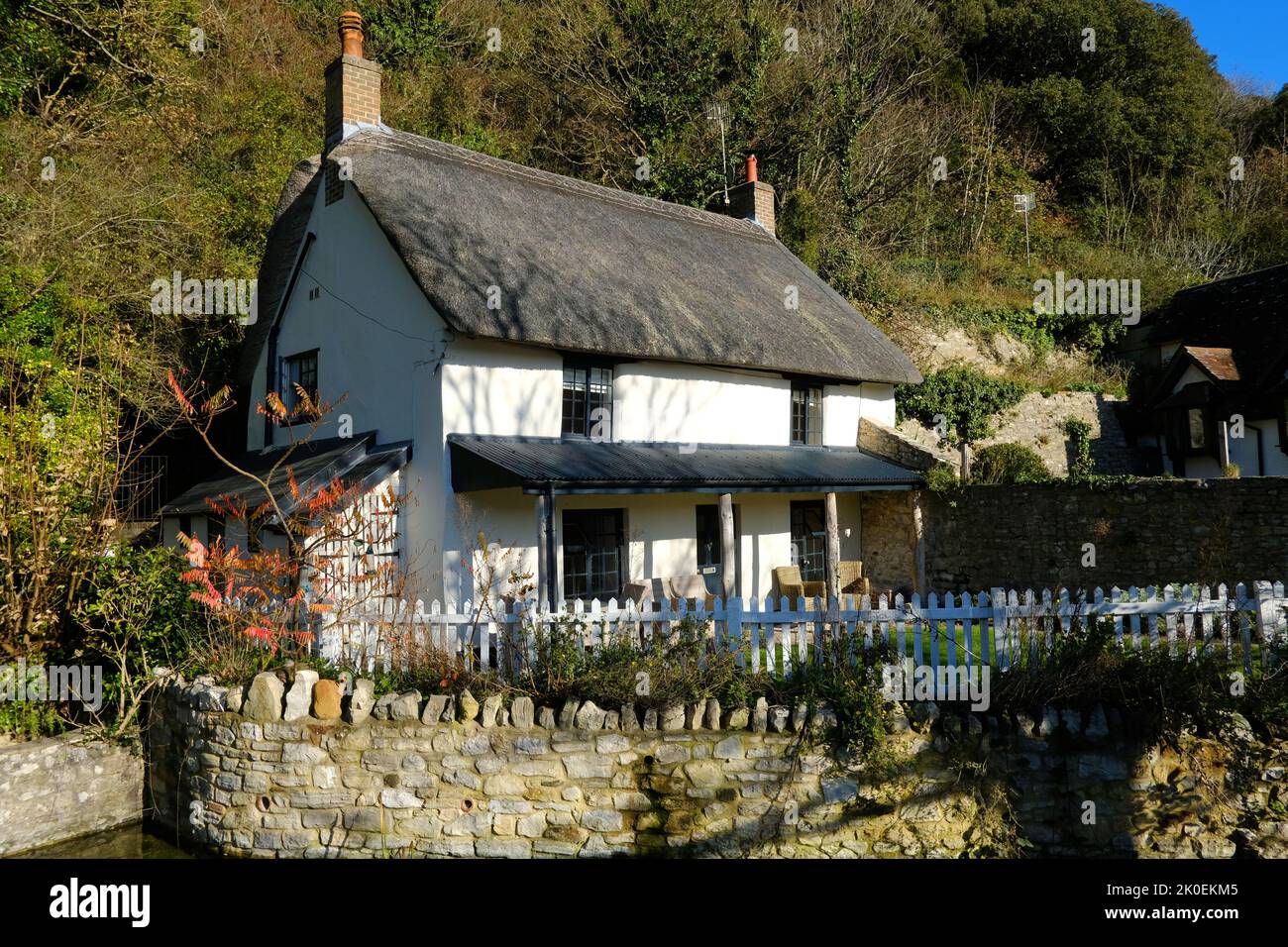 Thatched cottage at Lulworth Cove, Dorset, UK - John Gollop Stock Photo