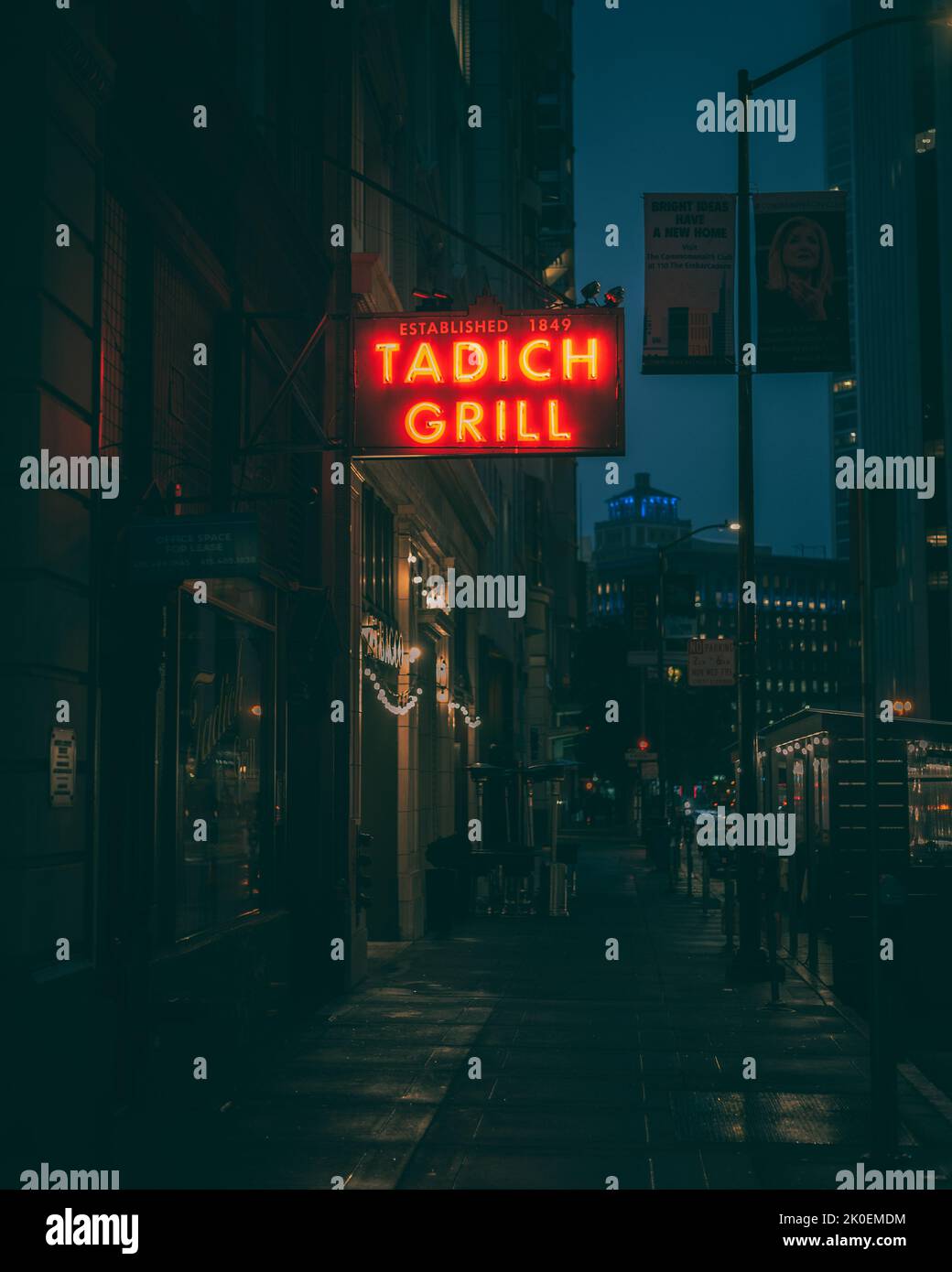 Tadich Grill vintage neon sign at night, San Francisco, California Stock Photo
