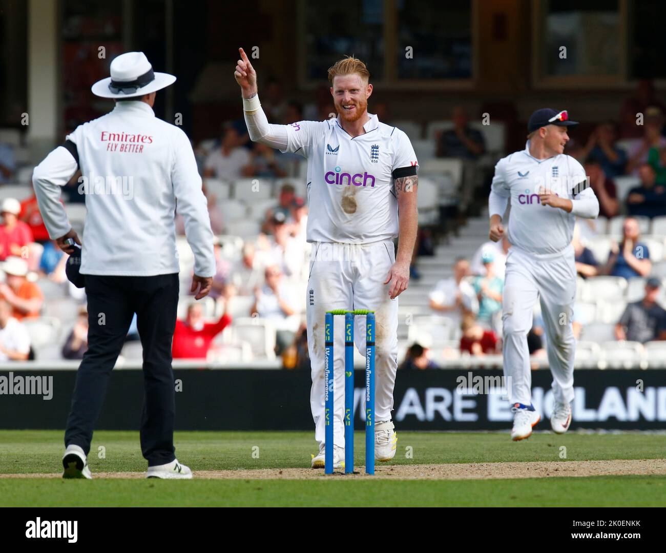 London, United Kingdom. 11th Sep, 2022. England's Ben Stokes (Durham) celebrates after bowling out Marco Jansen of sOUTH AFICAduring Test Match Series (Day 4 of 5 ) match between England against South Africa at The Kia Oval Ground, on 101h September, 2022 in London United Kingdom. Credit: Action Foto Sport/Alamy Live News Stock Photo