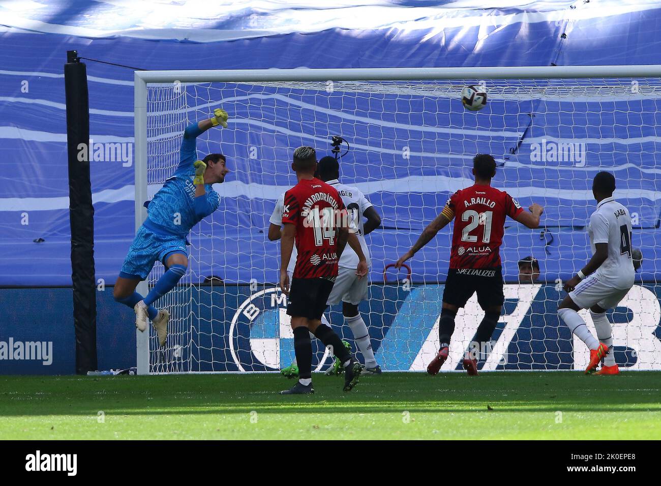 Madrid, Spain. 11th September, 2022. Mallorca scores goal during La Liga match day 5 between Real Madrid and Mallorca at Santiago Bernabeu Stadium in Madrid, Spain, on September 11, 2022. Credit: Edward F. Peters/Alamy Live News Stock Photo