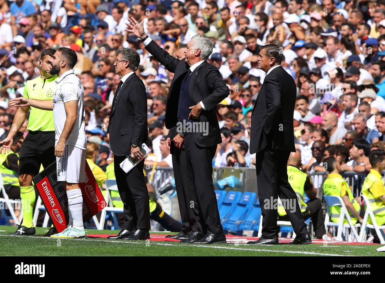 Madrid, Spain. 11th September, 2022. Real Madrid´s coach reacts during La Liga match day 5 between Real Madrid and Mallorca at Santiago Bernabeu Stadium in Madrid, Spain, on September 11, 2022. Credit: Edward F. Peters/Alamy Live News Stock Photo