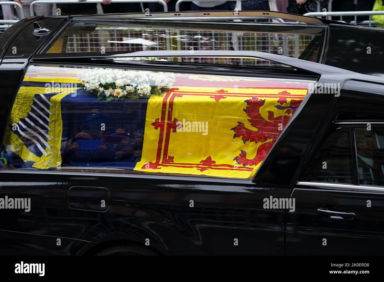 The Hearse Carrying The Coffin Of Queen Elizabeth II, Draped With The ...