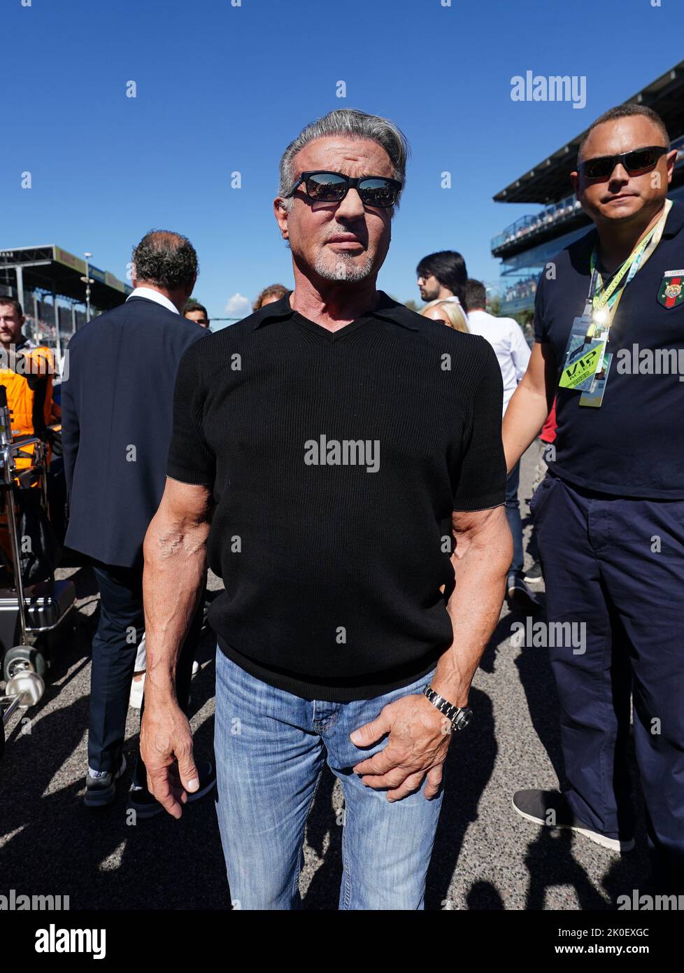 American actor Sylvester Stallone before the Italian Grand Prix at the