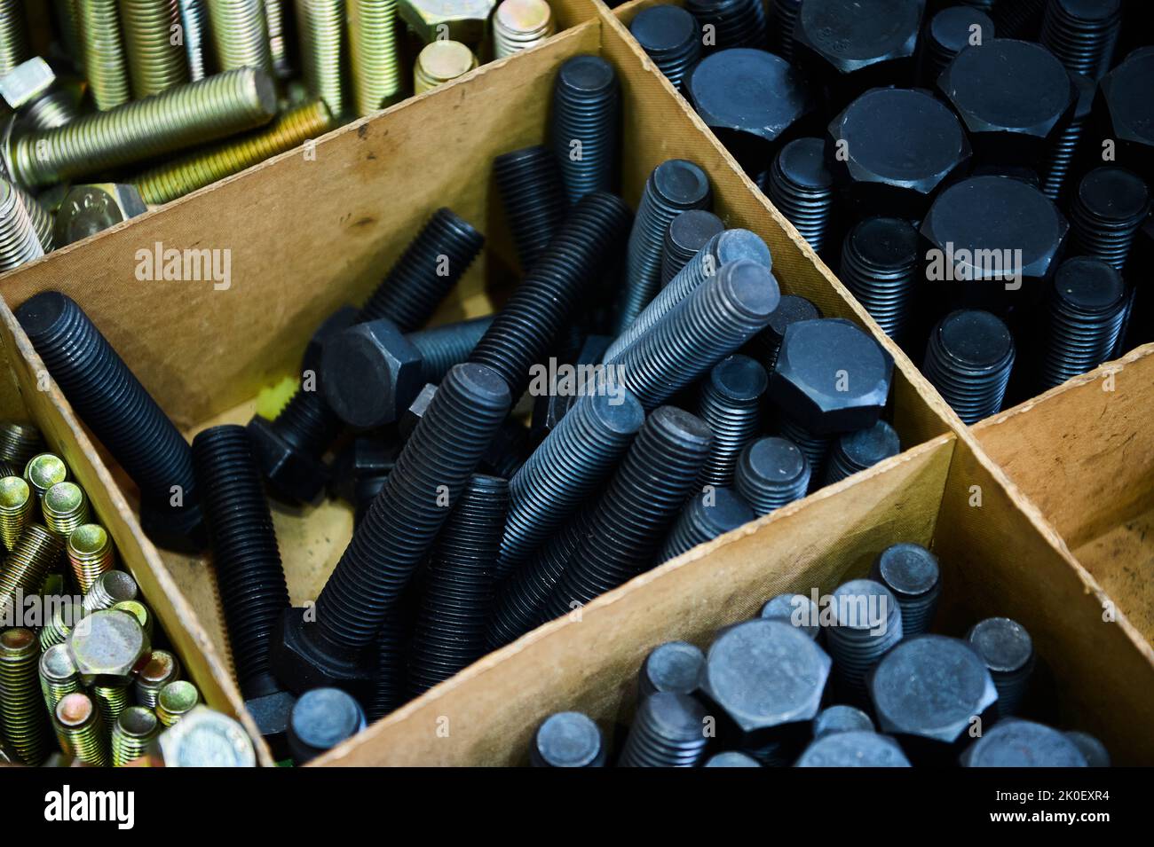 Hardened blued bolts for fastening in cells of plywood crate Stock