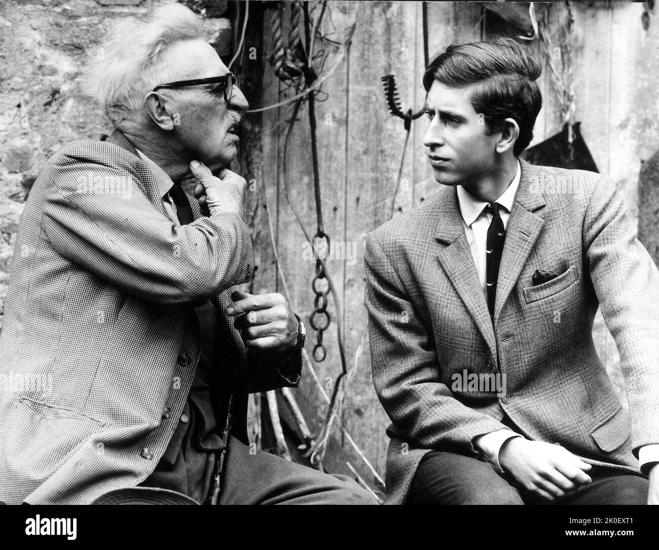 Learning Welsh. The 20 year old Prince Charles talks to a Welsh Farmer