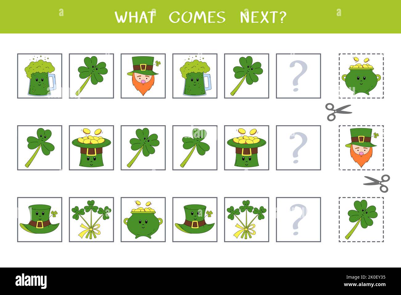 Simple logic game for kids. Find the next object in the row. Cut and