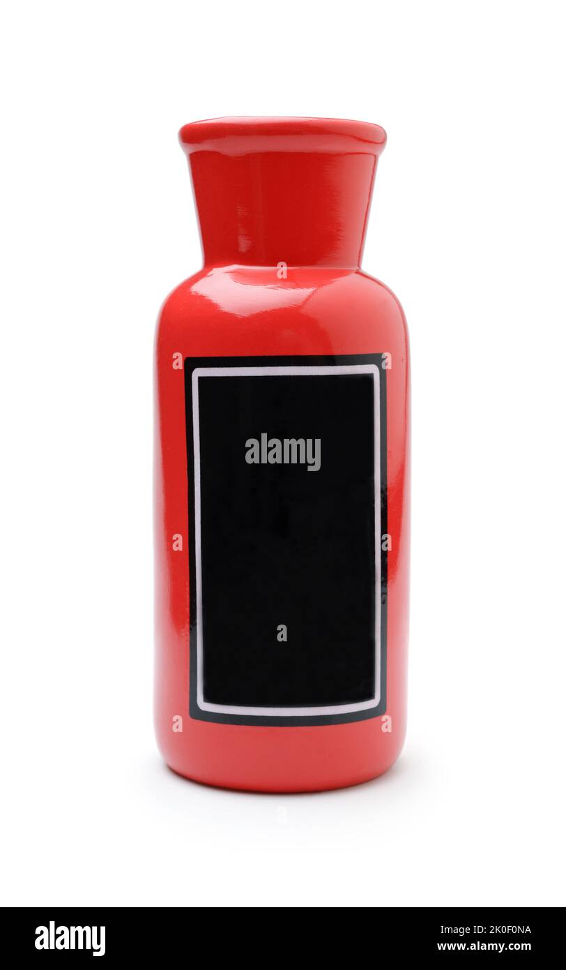 Red ceramic bottle isolated on white. Front view. Stock Photo