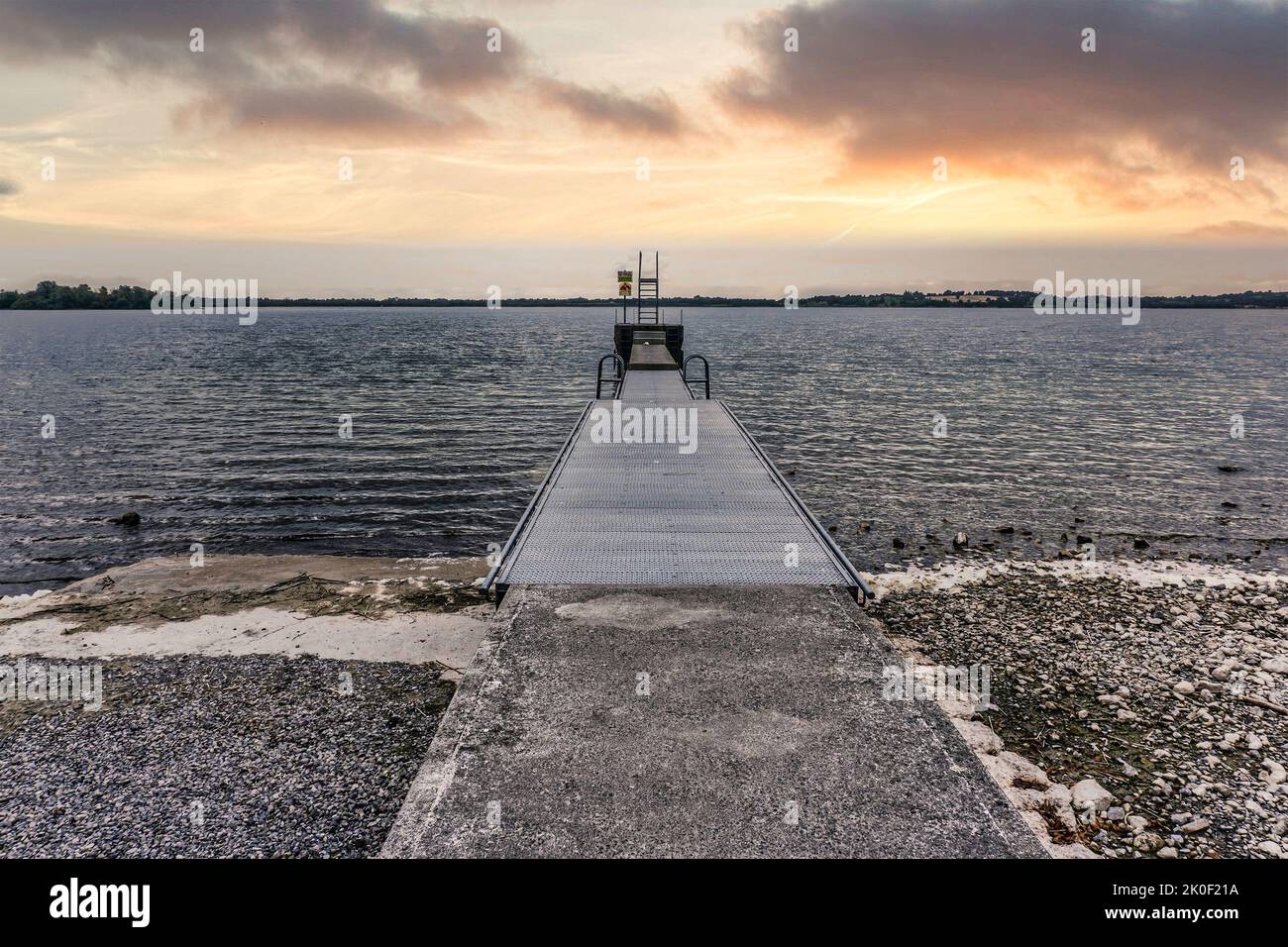 The diving board on  Lough Owel, County Westmeath, Ireland. Stock Photo