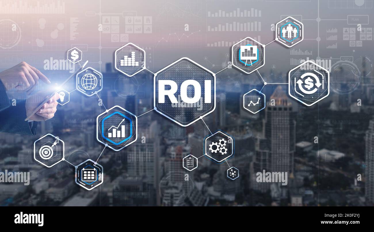 Roi Return On Investment Business Technology Analysis Finance Concept. Stock Photo