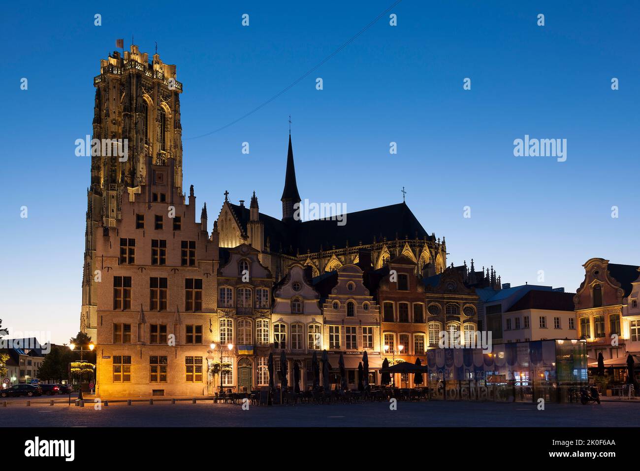 Belfry and  St. Rumbolds cathedral, Mechelen, Antwerp, Flanders, Belgium Stock Photo