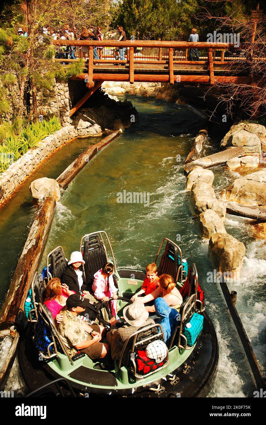 A family is soaked after experiencing the Grizzly River Run water ride at California Adventure in Disneyland Stock Photo