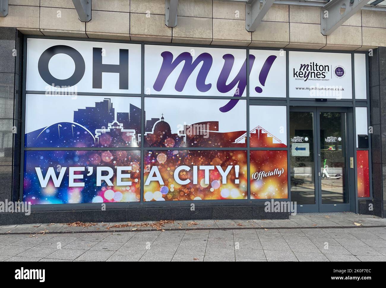 Shopfront in Central Milton Keynes celebrating the fact that Milton