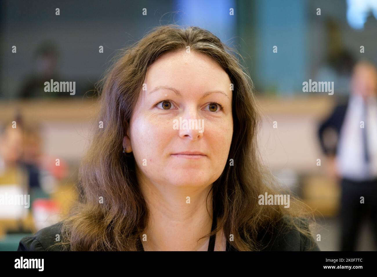 08 September 2022, Belgium, Brüssel: German Member of the European Parliament (Group of the European People's Party (Christian Democrats) - Christlich Demokratische Union Deutschlands) Karolin Braunsberger-Reinhold is listening during a session of the Committee of Inquiry to investigate the use of Pegasus and equivalent surveillance spyware of the European Parliament on September 8, 2022 in Brussels, Belgium. According to experts, developed initially in North Macedonia, by the Cytrox company, then in Israel, the Predator spyware hacks the targeted phone, and can access the messages and convers Stock Photo