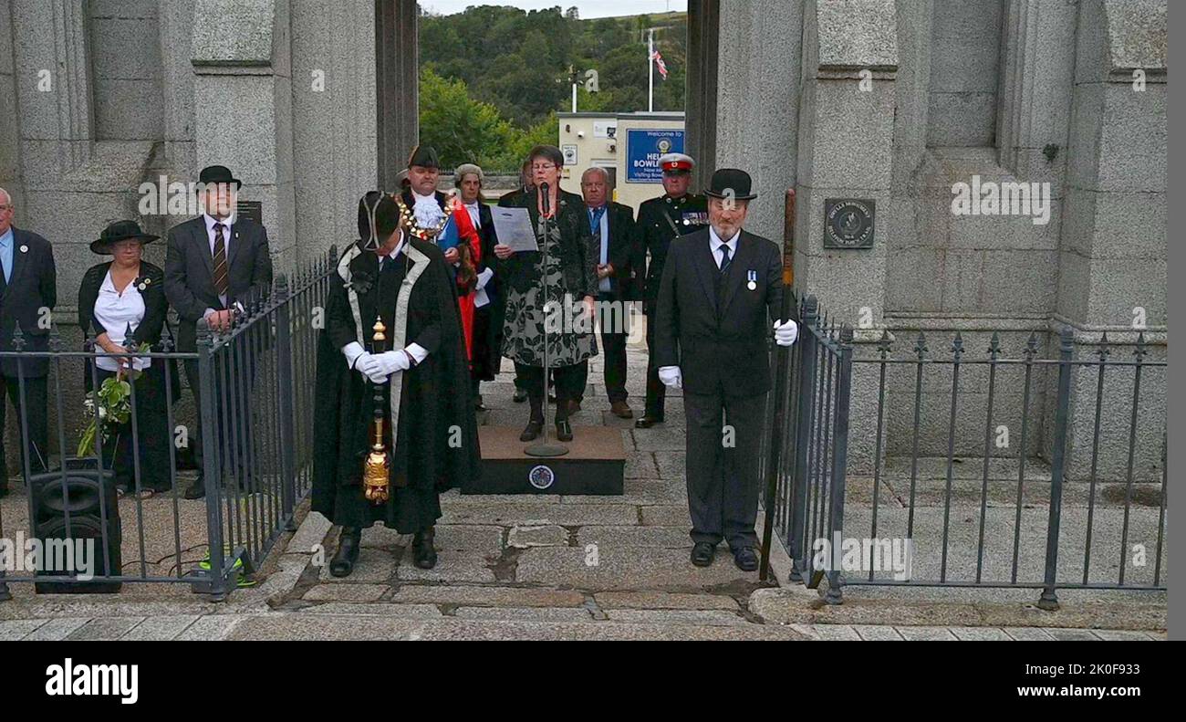 Helston, Cornwall, UK. 11th September 2022, Cornwall, UK. Proclamation Ceremony for King Charles  was held in Helston Cornwall ,read in English by  Tim Grattan-Kane,then read in cornish by Martine Knight Credit: kathleen white/Alamy Live News Stock Photo