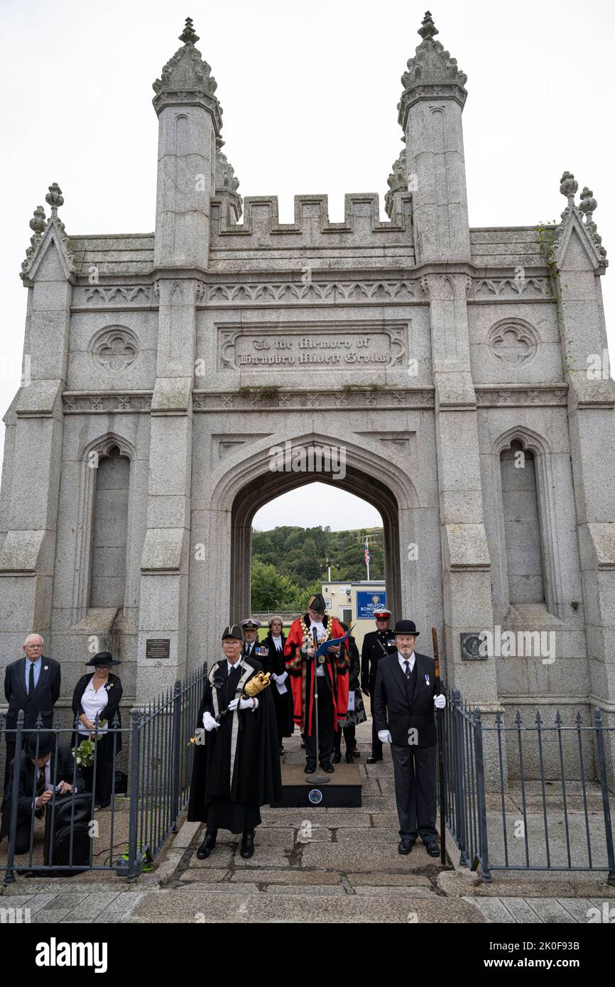 Helston, Cornwall, UK. 11th September 2022, Cornwall, UK. Proclamation Ceremony for King Charles was held in Helston Cornwall, read in English by Tim Grattan-Kane, then read in cornish by Martine Knight Credit: kathleen white/Alamy Live News Stock Photo