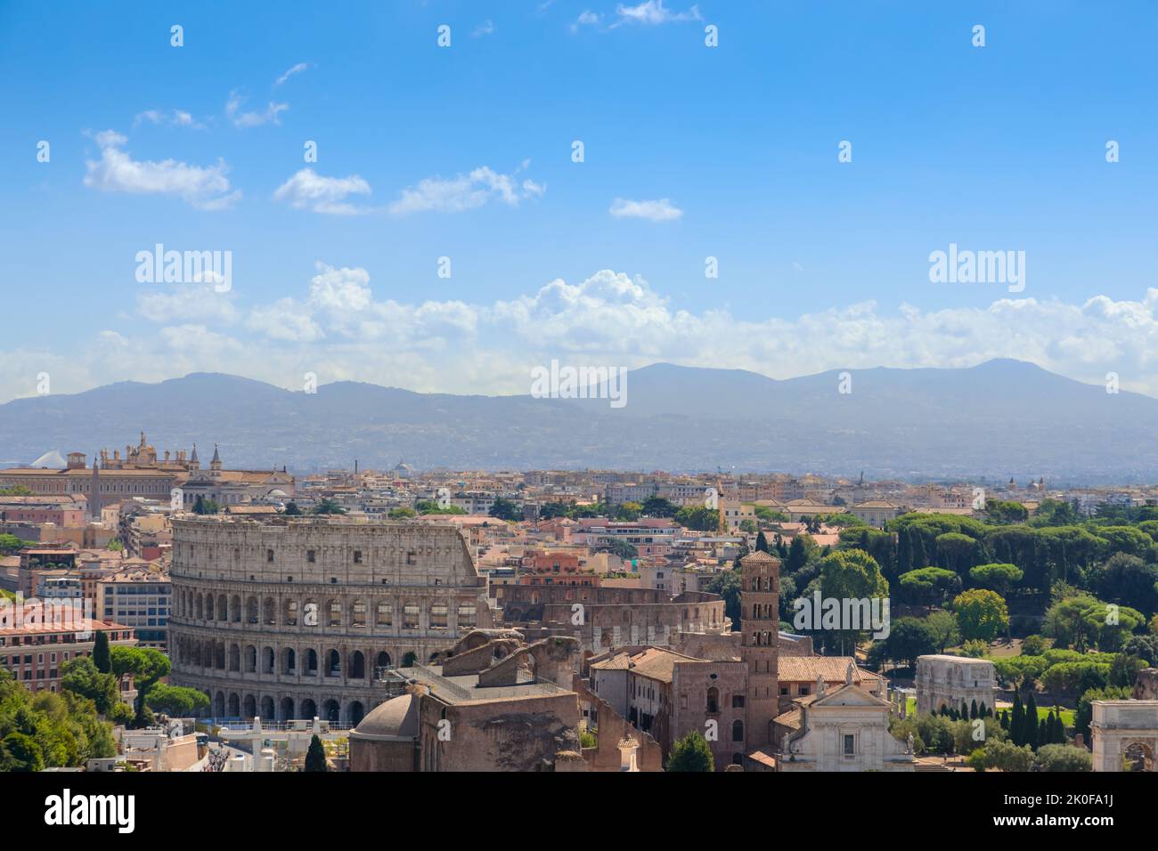 Rome skyline: Colosseum and Imperial Forum. Stock Photo