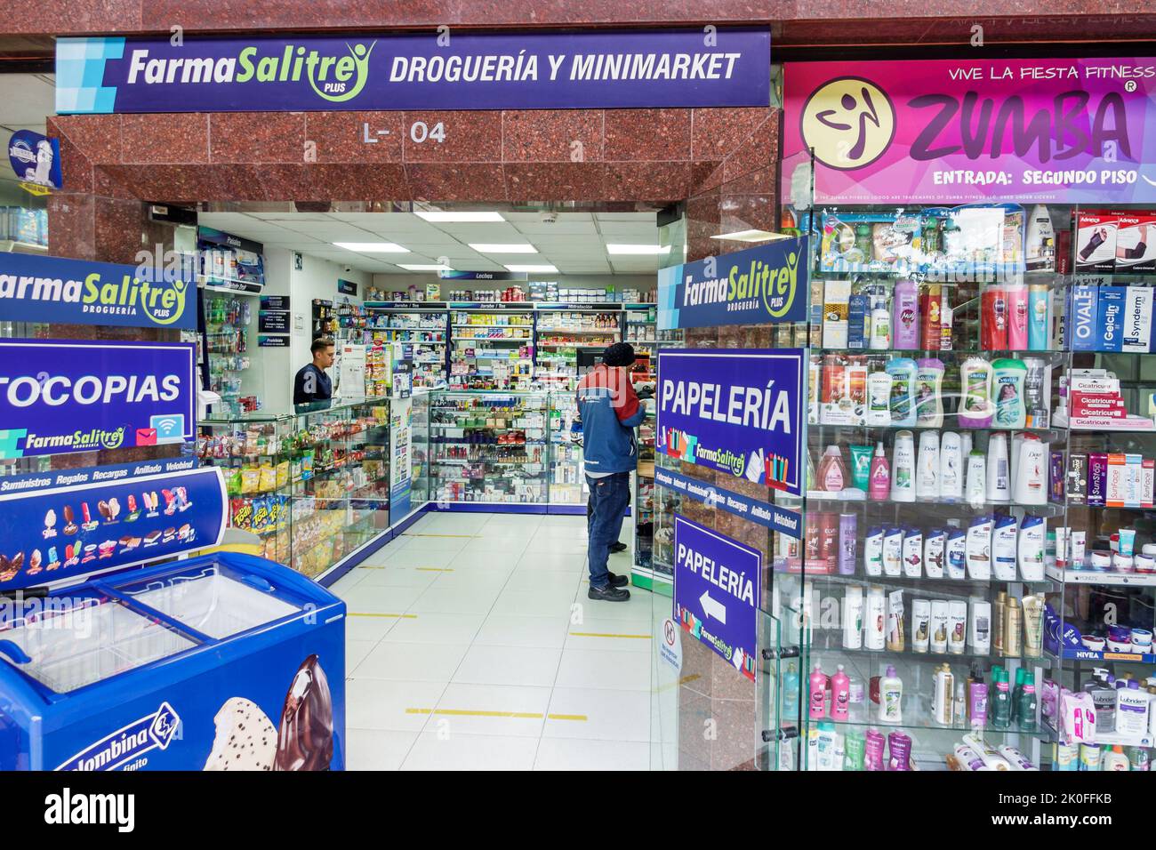 Bogota Colombia,Avenida El Dorado Calle 26,store stores business businesses shop shops market markets marketplace selling buying shopping,FarmaSalitre Stock Photo