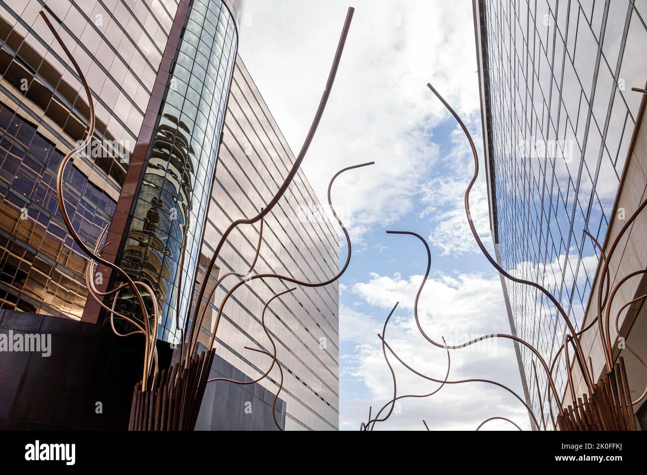 Bogota Colombia,Avenida El Dorado Calle 26,Edificio Torre 26 office commercial building urban plaza outdoor metal sculpture art artwork,Colombian Colo Stock Photo