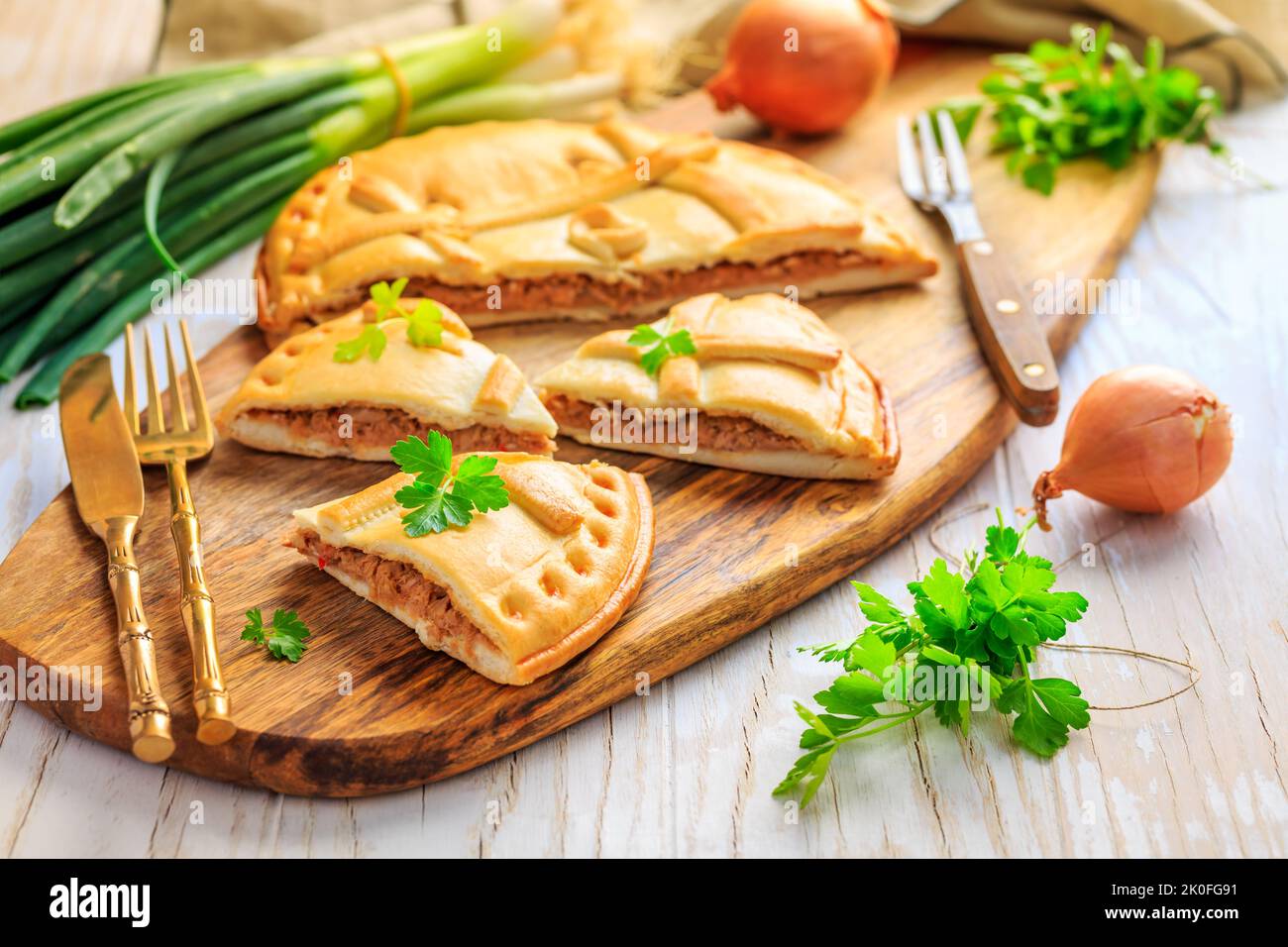 Empanada Gallega traditional pie stuffed with tuna, Galician and